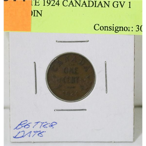 KEY DATE 1924 CANADIAN GV 1 CENT COIN