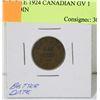 Image 1 : KEY DATE 1924 CANADIAN GV 1 CENT COIN