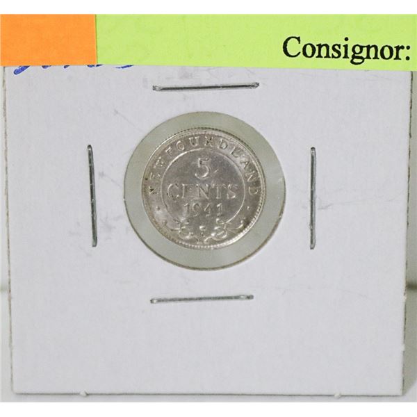 1941C NEWFOUNDLAND GVI SILVER 5 CENT COIN