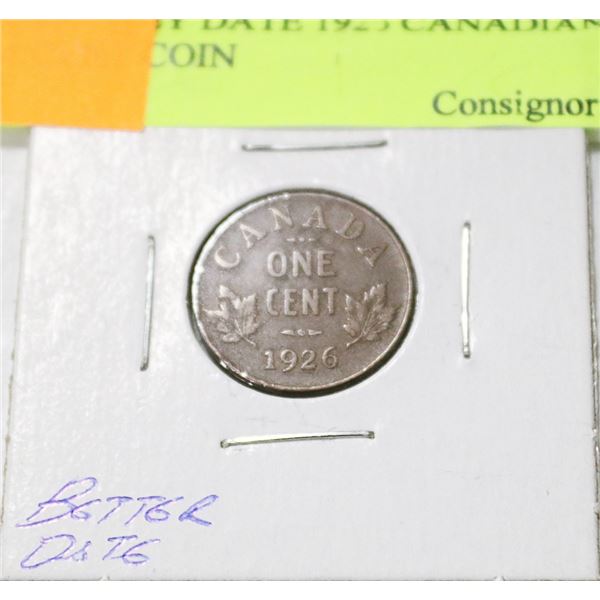 SEMI-KEY DATE 1926 CANADIAN GV 1 CENT COIN