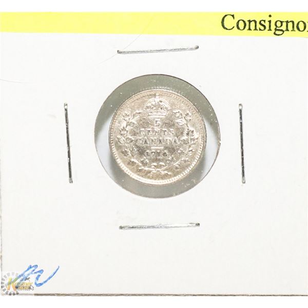 HIGH GRADE 1914 CANADIAN GV SILVER 5 CENT COIN AV