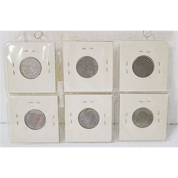 SET OF SIX 1922 TO 1936 CANADIAN NICKELS