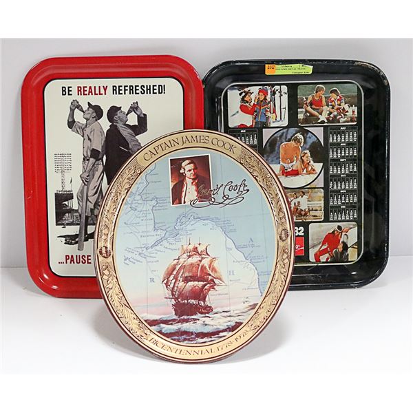3 ASSORTED COKE METAL TRAYS