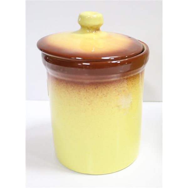 SM YELLOW CANISTER W/LID MEDELTA CROCKERY