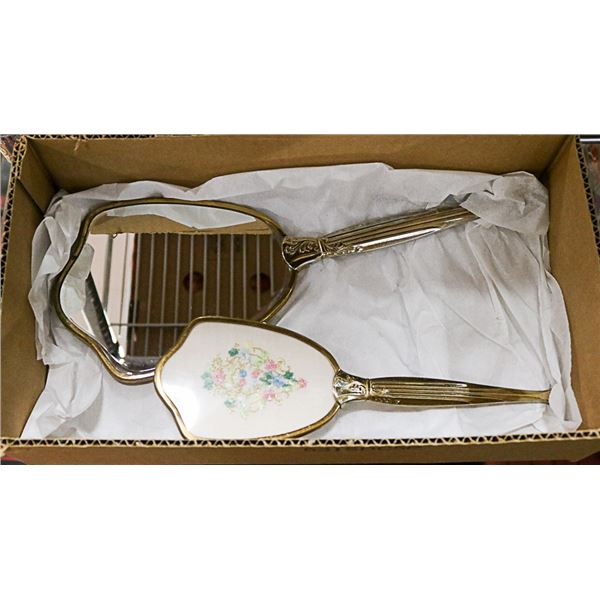VINTAGE HAND MIRROR AND BRUSH SET