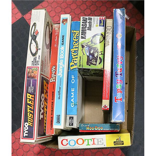 LARGE BOX OF VINTAGE COLLECTIBLE GAMES AND