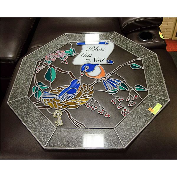 "BLESS THIS NEST" STAINED GLASS 32 INCH X 32 INCH