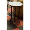 Image 1 : 3 LEGGED MARBLE TOP & WOOD VINTAGE STAND TABLE