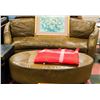 Image 1 : PREVIOUSLY ENJOYED BROWN LEATHER SOFA WITH OTTOMAN