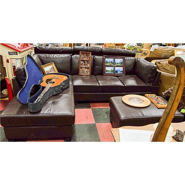 NEW BROWN LEATHERETTE SECTIONAL WITH OTTOMAN