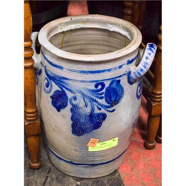 ANTIQUE COBALT BLUE SALT GLAZE STONEWARE CHURN