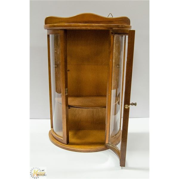 ANTIQUE CURIO CABINET /W ORIG CURVED GLASS