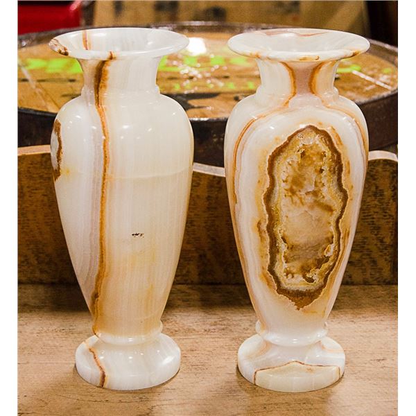 PAIR OF 10" NATURAL ONYX CARVED VASES