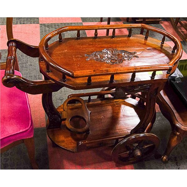 VINTAGE HAND CARVED TEACART  32 X 17 X 29