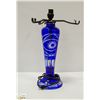 Image 1 : VINTAGE COBAL BLUE CUT TO CLEAR GLASS LAMP 2ND