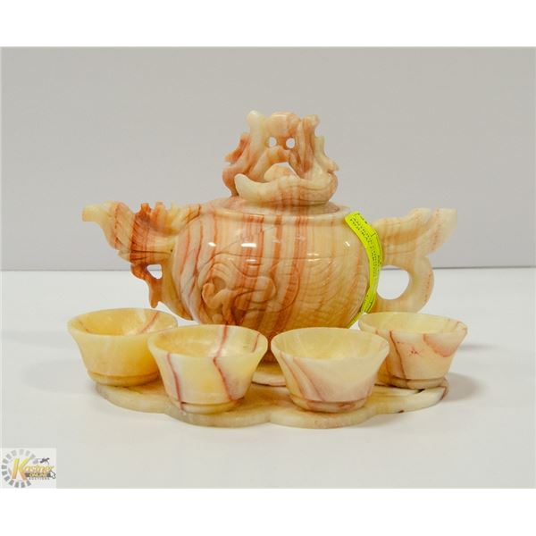 ANTIQUE CHINESE PINK SOAPSTONE FIGURAL CARVED