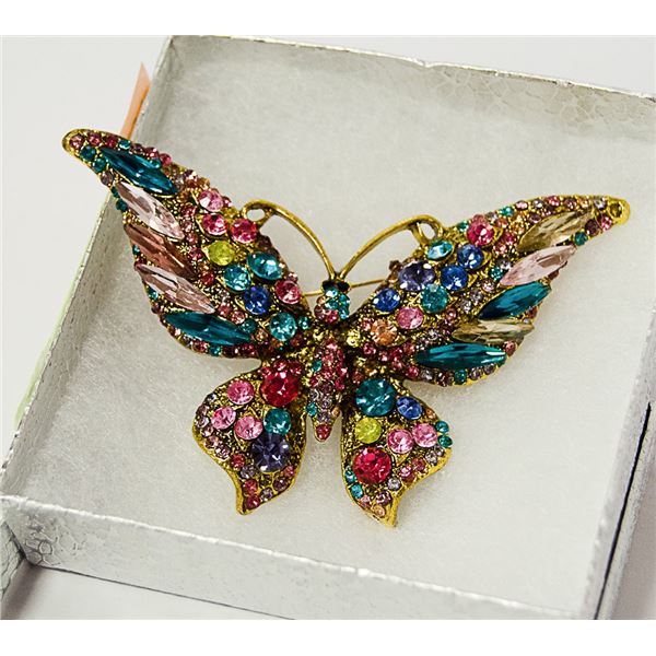 LARGE BUTTERFLY RHINESTONE BROOCH