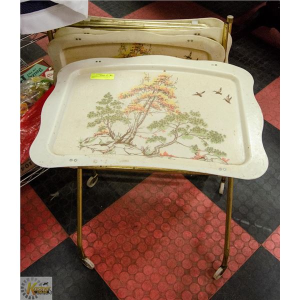 VINTAGE PLASTIC YELLOW TV TRAY TABLES