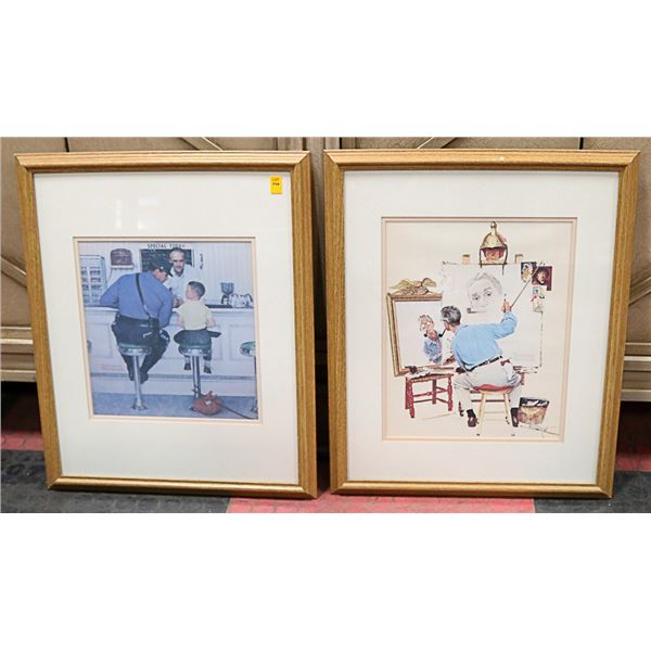 PAIR OF NORMAN ROCKWELL OAK FRAMED PICTURES