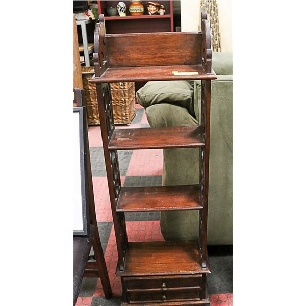 5 TIER VINTAGE WOOD SHELF WITH 2 DRAWERS