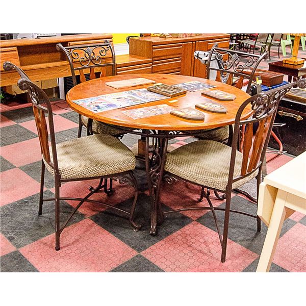 WOOD & IRON TABLE WITH 4 CHAIRS