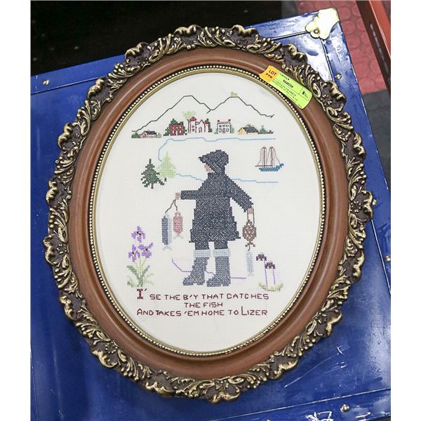 VINTAGE ORNATE FRAMED NEEDLEPOINT PICTURE 15 X 19