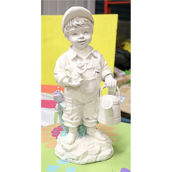LITTLE WATERING BOY GARDEN STATUE, 20" TALL