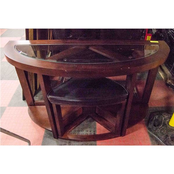 SOLID DARK WOOD HALF-MOON ENTRY TABLE WITH