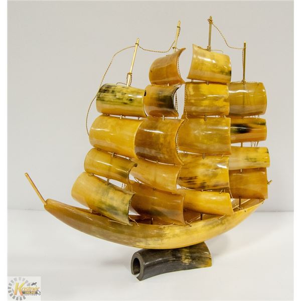 LARGE 17" BOAT MADE OF HORN