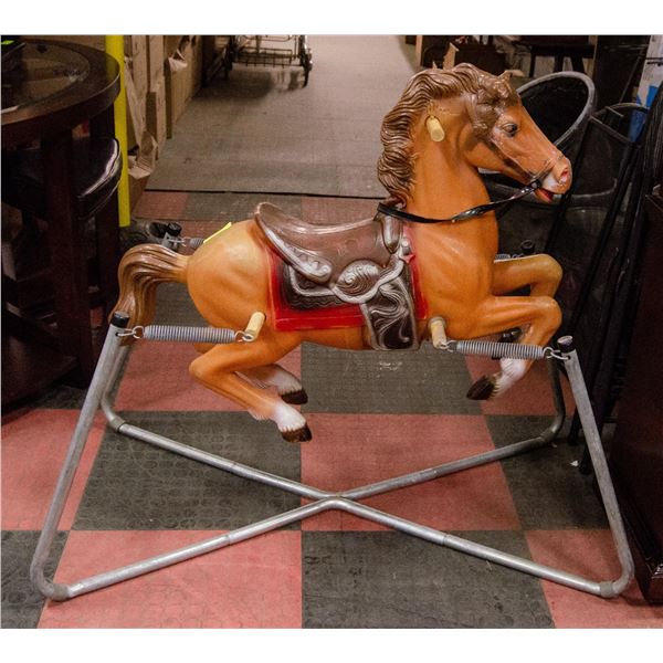 ANTIQUE RIDING HORSE ON SPRINGS,MISSING 1 STIRRUP