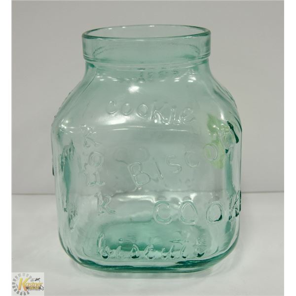 ANTIQUE AQUA BLUE SQUARE COOKIE JAR. ESTATE