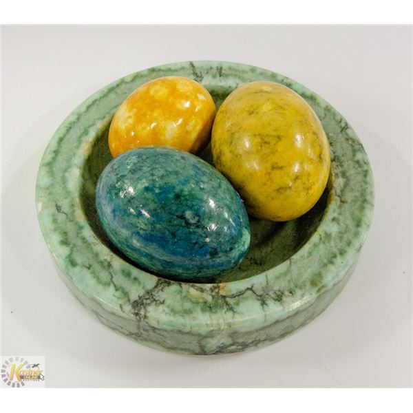 MID CENTURY ALABASTER DISH & EGG SET. ITALY