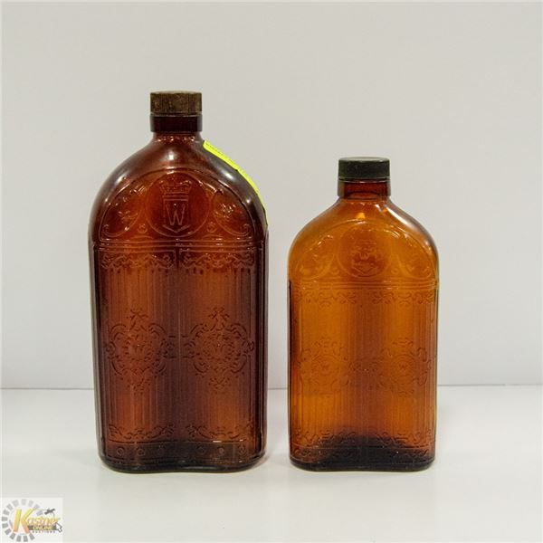 2 ANTIQUE HIRAM WALKER WHISKEY BOTTLES