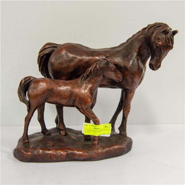 12" MARE & FOAL BRONZED STATUE. ESTATE