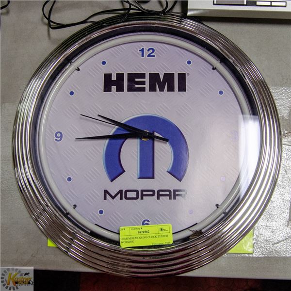 HEMI MOPAR NEON CLOCK TESTED WORKING