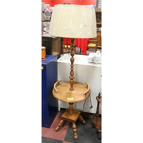 60" ANTIQUE TURNED OAK WOOD TABLE FLOOR LAMP /W