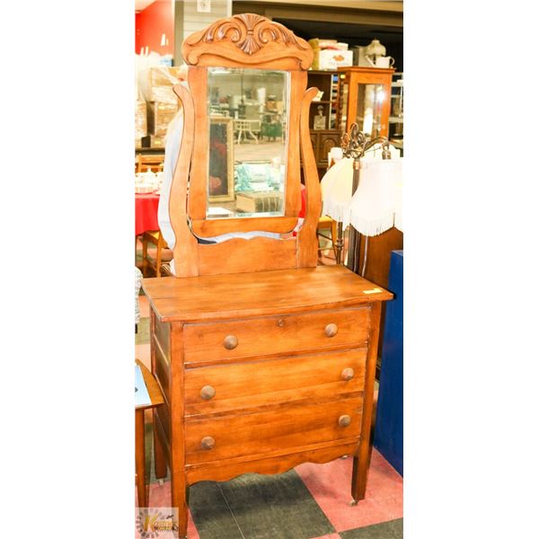 ANTIQUE OAK DOVETAIL 3 DRAWER DRESSER ON CASTORS