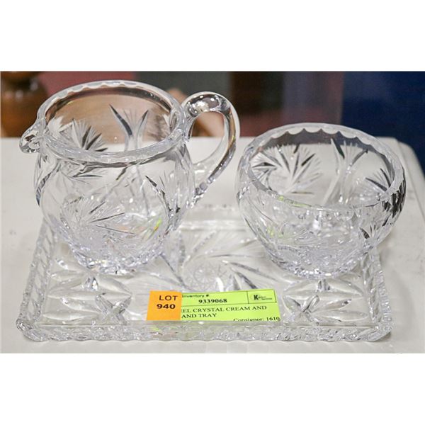 PINWHEEL CRYSTAL CREAM AND SUGAR AND TRAY