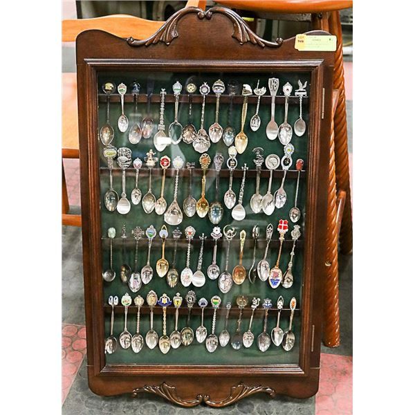 WOOD CABINET WITH ESTATE SPOON COLLECTION