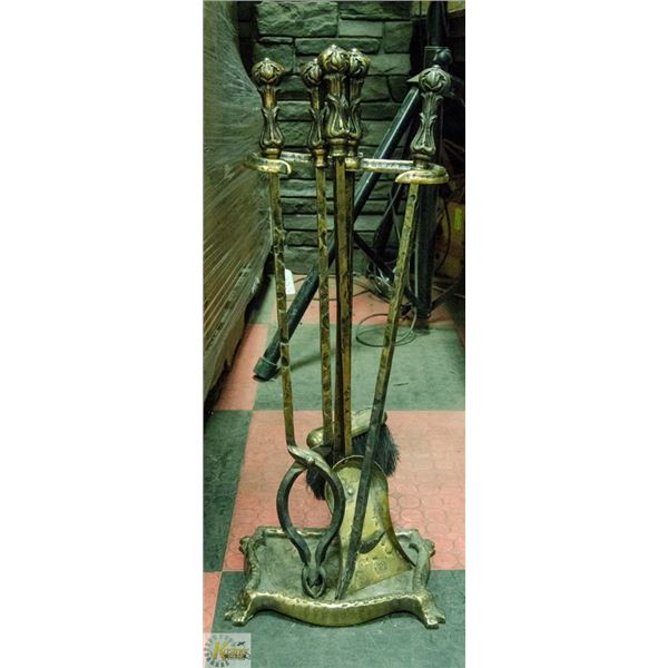 ANTIQUE FIREPLACE TOOLSET ON CLAW BASE