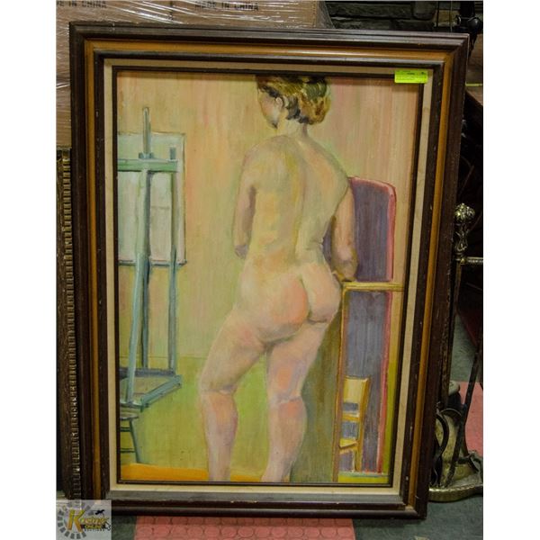 "NUDE STUDY" LARGE ANTIQUE OIL ON BOARD PORTRAIT