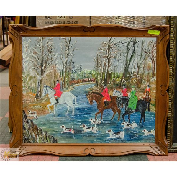 "CROSSING THE RIVER" OIL ON BOARD SIGNED BY ARTI