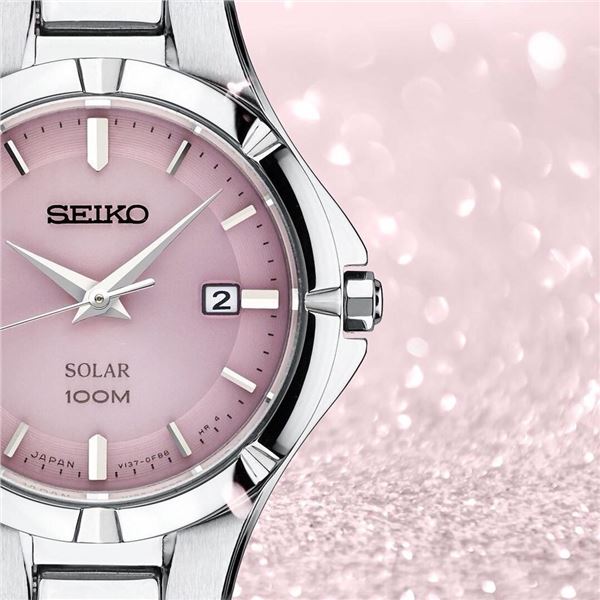 NEW SEIKO SOLAR PINK DIAL WATCH MSRP $285