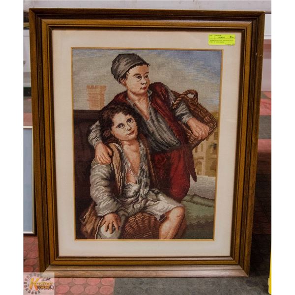 "MARKET SELLER" VINTAGE PETIT POINT IN VERY GOOD