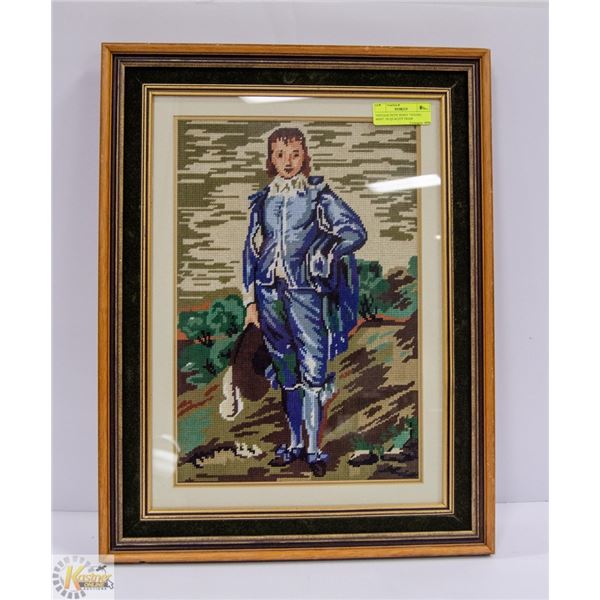 VINTAGE PETIT POINT "YOUNG MAN"  IN QUALITY FRAM