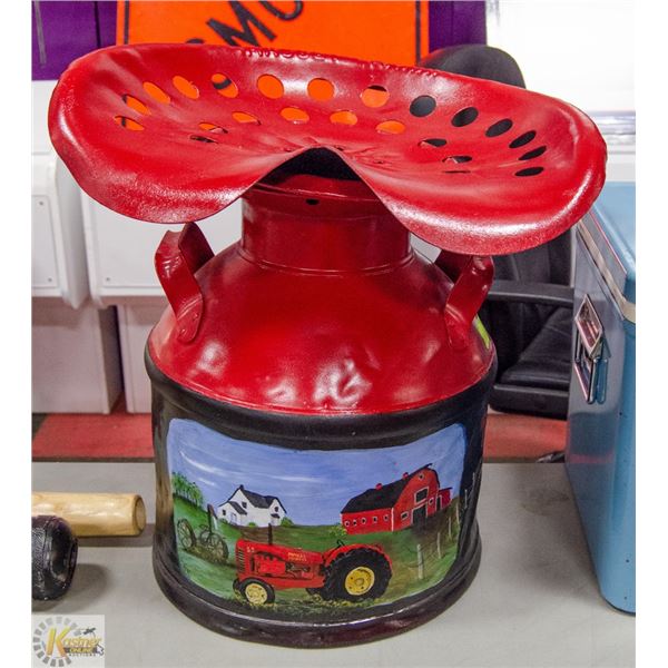 MASSEY HARRIS EMBOSS TRACTOR SEAT ON CREAM CAN