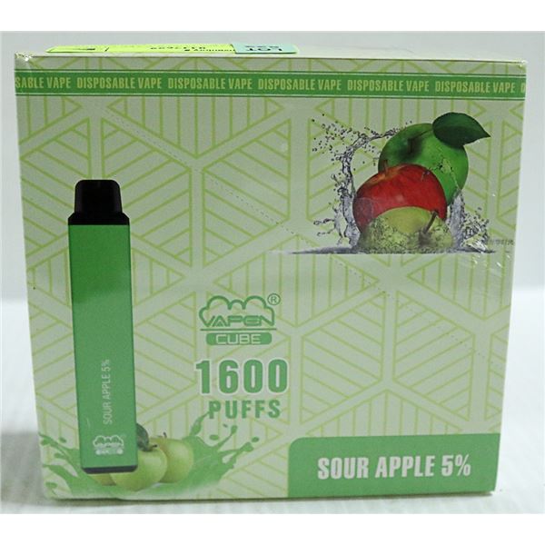 BOX W/10 1600 PUFFS VAPE CUBES SOUR APPLE