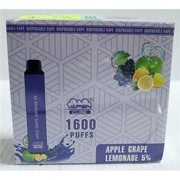 BOX W/10 1600PUFFS VAPE CUBES APPLE GRAPE LEMONADE