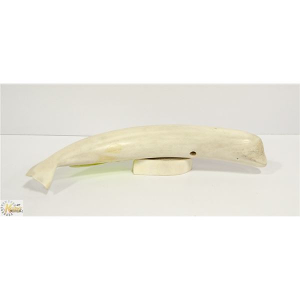 VINTAGE 1960'S INUIT WHALE BONE CARVING 10" L TAIL