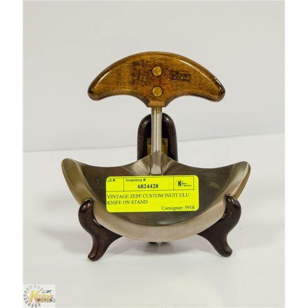 VINTAGE ZEPF CUSTOM INUIT ULU KNIFE ON STAND
